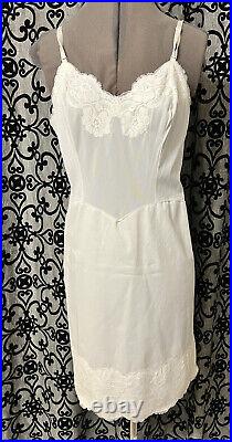 Vintage Vanity Fair White Wide Lace Silky Tricot Nylon Full Dress Slip 36 S