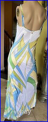 Vintage Versace Jeans Couture Maxi Jersey Dress Lace White Yellow Blue Green 42