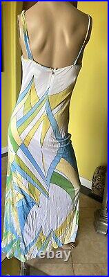 Vintage Versace Jeans Couture Maxi Jersey Dress Lace White Yellow Blue Green 42