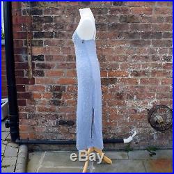 Vintage Versus Versace Beaded Silk Slip Dress Grey Purple Blue 1990s, UK 6-8