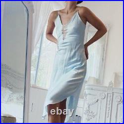 Vintage Victoria's Secret Baby Blue Liquid Satin Lace Slip Dress Small