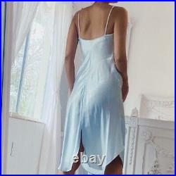 Vintage Victoria's Secret Baby Blue Liquid Satin Lace Slip Dress Small