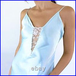 Vintage Victoria's Secret Baby Blue Liquid Satin Lace Slip Dress Small