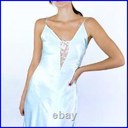 Vintage Victoria's Secret Baby Blue Liquid Satin Lace Slip Dress Small