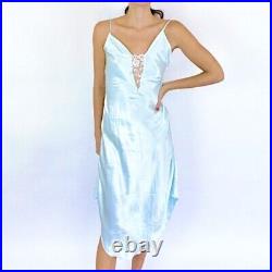 Vintage Victoria's Secret Baby Blue Liquid Satin Lace Slip Dress Small