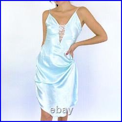 Vintage Victoria's Secret Baby Blue Liquid Satin Lace Slip Dress Small