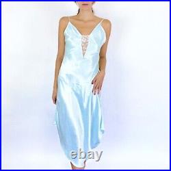 Vintage Victoria's Secret Baby Blue Liquid Satin Lace Slip Dress Small