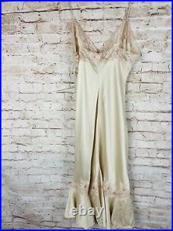Vintage Victoria's Secret Lingerie Slip Dress 90s Y2K Peach Cream LACE SILK Sm