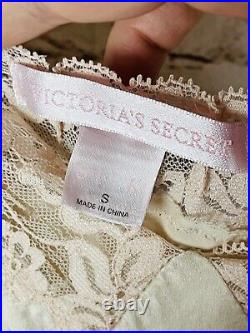 Vintage Victoria's Secret Lingerie Slip Dress 90s Y2K Peach Cream LACE SILK Sm