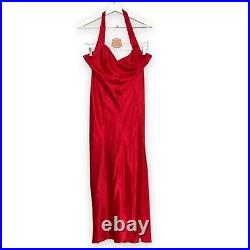 Vintage Victoria's Secret Silk Maxi Dress M Gold Label Halter Slip Backless Red