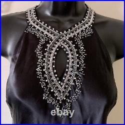 Vintage Victoria's Secret Sleeveless Black Silk Glass Beads Long Slip Dress Sz S