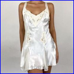 Vintage Victoria's Secret White Liquid Satin Ivory Lace Bridal Slip Dress Medium