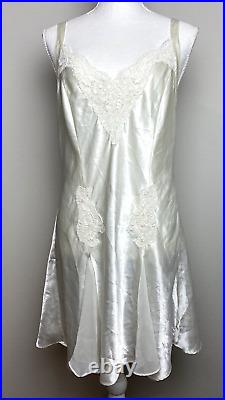 Vintage Victoria's Secret White Satin Ivory Lace Bridal Slip Dress Large