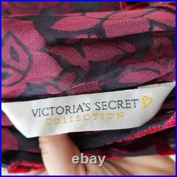 Vintage Victoria's Secret Women Velvet Burnout Slip Chemise Dress Red Black L