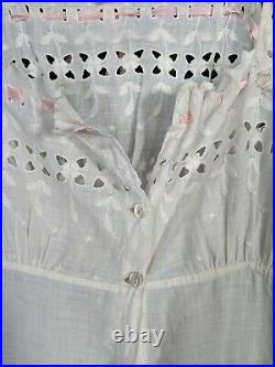 Vintage Victorian Dress Slip With Corset Cover Eyelet White Pink Ribbon S M