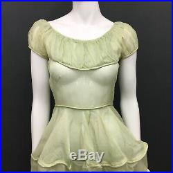 Vintage Victorian Petticoat Slip Dress Green Sheer Western Bustle RARE S / M