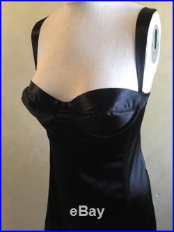 Vintage Victorias Secret Black Satin Nightgown Slip-Dress 34B Medium USA Made