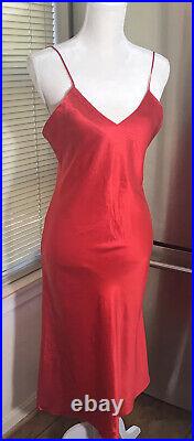 Vintage Victorias Secret Gold Label 100% Red Silk Slip Nightgown Dress-Medium