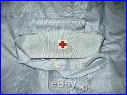 Vintage WWII 1940s Red Cross Blue Uniform Dress, Hat, Belt & White Slip Size S14