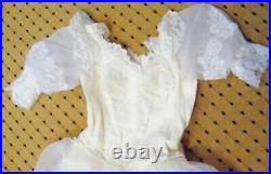 Vintage Wedding Dress Veil slip XLONG train lace beads puffy sleeves gorgeous 8