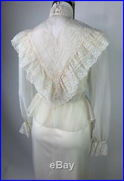 Vintage Wedding Slip Dress Size 7/8 Long Sleeve Lace Jacket 2pc Cream Colored