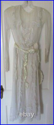 Vintage White Sheer Lace & Net Tulle Dress 1920's