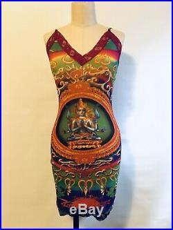 Vintage Womens Jean Paul Gaultier Shiva Slip Dress Small Stretch Mesh Colorful