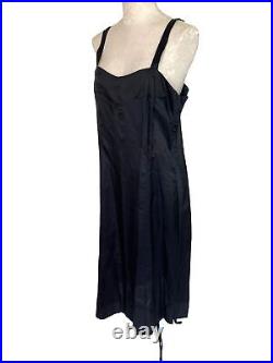 Vintage Womens Slip Dress Size Large Pure Rayon Black Made In USA Side Zipper