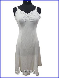 Vintage Wondermaid Cream Nylon Satin Lace Full Slip Dress Women's 36 Made USA