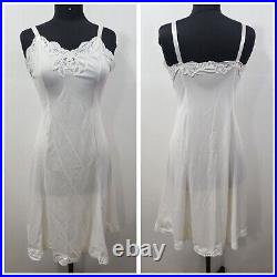 Vintage Wondermaid Cream Nylon Satin Lace Full Slip Dress Women's 36 Made USA