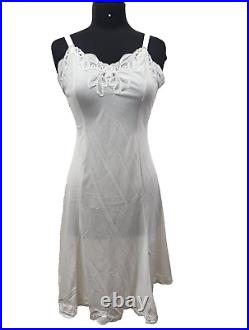 Vintage Wondermaid Cream Nylon Satin Lace Full Slip Dress Women's 36 Made USA