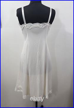 Vintage Wondermaid Cream Nylon Satin Lace Full Slip Dress Women's 36 Made USA