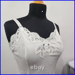 Vintage Wondermaid Cream Nylon Satin Lace Full Slip Dress Women's 36 Made USA