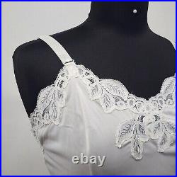 Vintage Wondermaid Cream Nylon Satin Lace Full Slip Dress Women's 36 Made USA