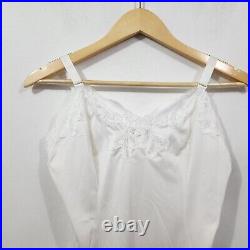 Vintage Wondermaid Cream Nylon Satin Lace Full Slip Dress Women's 36 Made USA