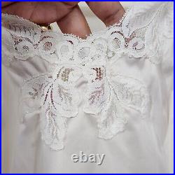 Vintage Wondermaid Cream Nylon Satin Lace Full Slip Dress Women's 36 Made USA