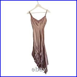 Vintage Y2K 00s In Love Carling Paris Pink 100% Silk Slip Dress Ruffle Size 3 10