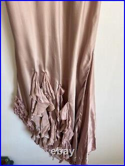 Vintage Y2K 00s In Love Carling Paris Pink 100% Silk Slip Dress Ruffle Size 3 10