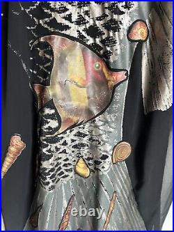Vintage Y2K 00s Italian Midi Dress Fish Shell Appliqué Dress Designer Size M 10