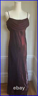 Vintage Y2K 90s Aspeed USA Maroon Shiny Slip Dress Maxi Gown Made in USA L