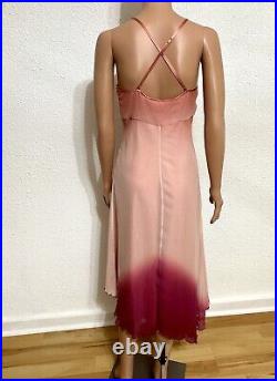 Vintage Y2K 90s Express Asymmetrical Ombre Pink Wine Slip Dress Silk Chiffon NWT