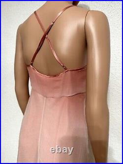 Vintage Y2K 90s Express Asymmetrical Ombre Pink Wine Slip Dress Silk Chiffon NWT