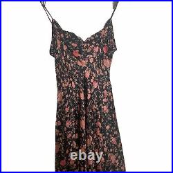 Vintage Y2K Betsey Johnson Black Floral Silk Slip Dress 6