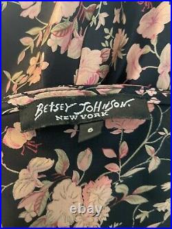Vintage Y2K Betsey Johnson Black Floral Silk Slip Dress 6