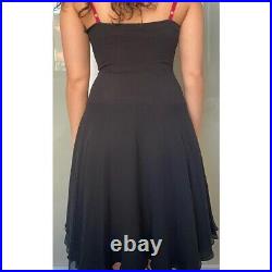 Vintage Y2K Betsey Johnson Black Lace Silk Midi Slip Evening Dress