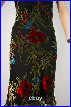 Vintage Y2K Betsey Johnson Slip Dress Slinky Black with Burnout Velvet Floral L
