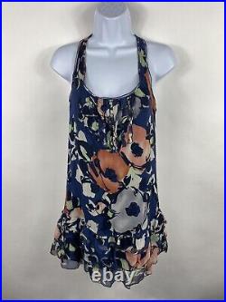 Vintage Y2K Hollister Floral 100% Silk Ruffle Mini Dress Womans XS New Boho A&F