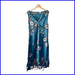 Vintage Y2K Karen Millen Size 12 Green Floral Chinoiserie Stretch Slip Dress