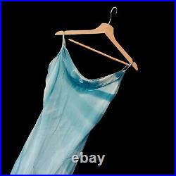 Vintage Y2K Monsoon Size 12 14 Green Brush Print Silk Slip Maxi Dress Bias Cut