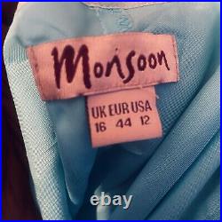 Vintage Y2K Monsoon Size 12 14 Green Brush Print Silk Slip Maxi Dress Bias Cut